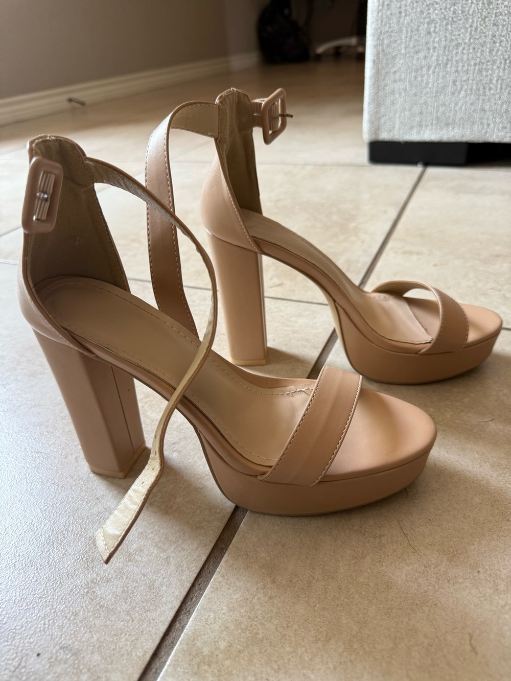 Nude Platform Block Heel Sandals 7.5